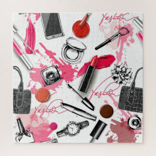 Hand-drawn makeup, vintage graphic pattern. jigsaw puzzle
