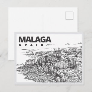 Hand drawn Malaga Spain Landmark Postcard