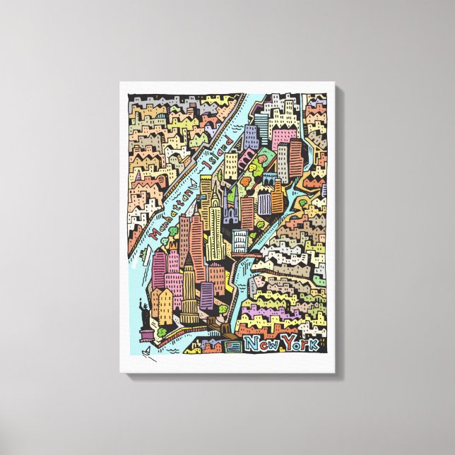 Hand Drawn Map of New York City Canvas Print (Front)