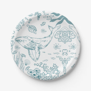 Hand-drawn Marine Life Paper Plate