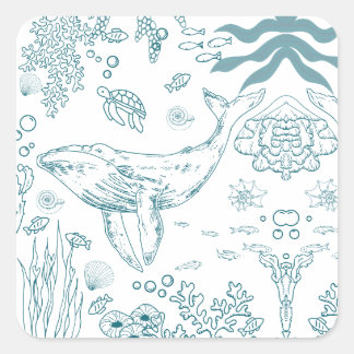 Hand-drawn Marine Life Square Sticker