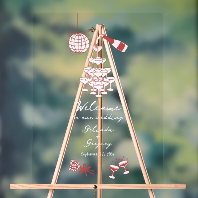 Hand Drawn Maroon Illustrations Doodles Wedding Acrylic Sign (Neutral)