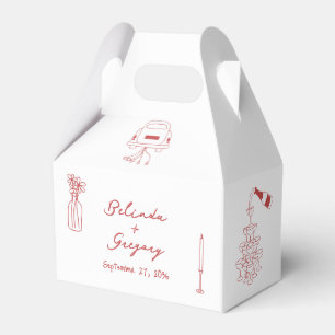 Hand Drawn Maroon Illustrations Doodles Wedding Favour Box