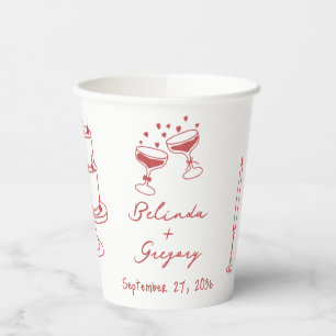 Hand Drawn Maroon Illustrations Doodles Wedding Paper Cups