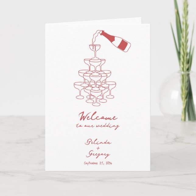 Hand Drawn Maroon Wedding Order of Service Programme (Front)