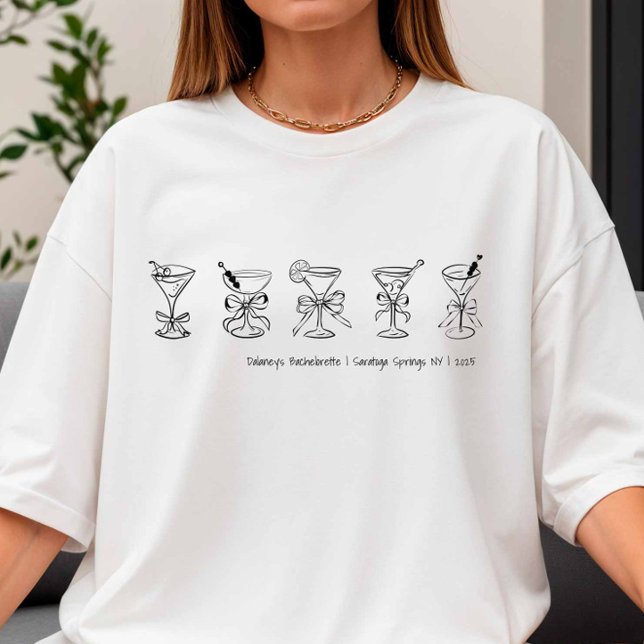 Hand drawn Martini Bachelorette Cover-Up or Sleep T-Shirt (Martini Glasses - Black)