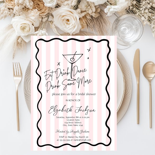  Hand-Drawn Martini Pink Stripes Bridal Shower Invitation (Creator Uploaded)