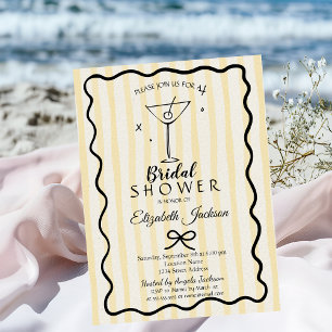 Hand-Drawn Martini Yellow Striped Bridal Shower  Invitation