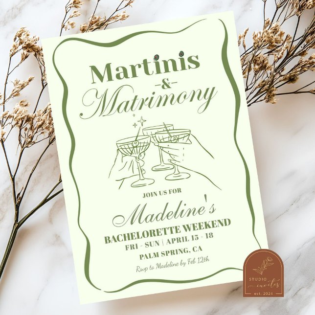 Hand Drawn Martinis and Matrimony Bachelorette Invitation (Creator Uploaded)
