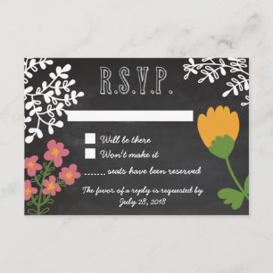 Hand Drawn Mason Jar & Flowers on Chalkboard RSVP Card