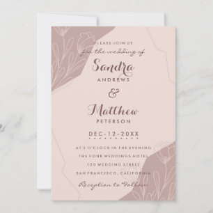 Hand drawn mauve pink cream elegant floral wedding invitation