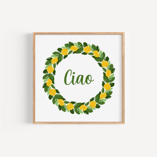 Hand-Drawn Mediterranean Lemon Wreath Kitchen Art Poster