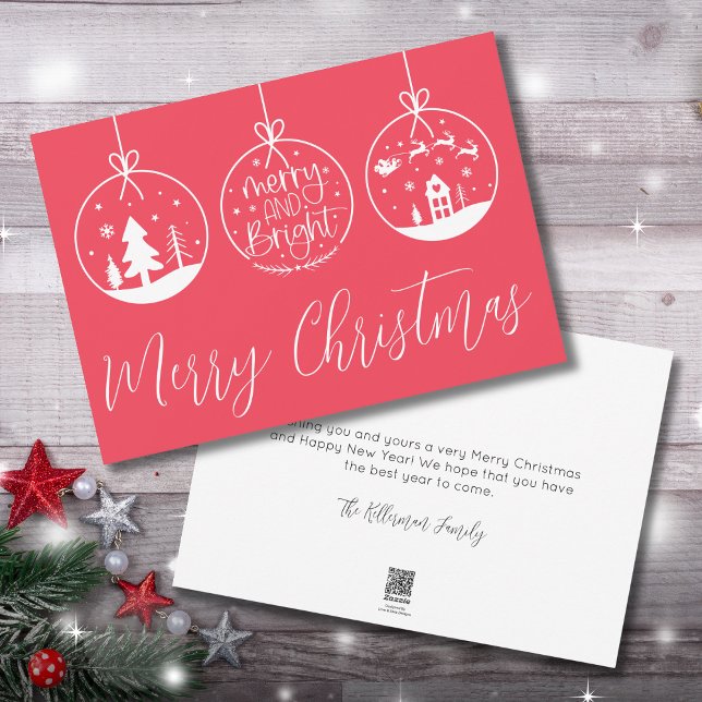 Hand Drawn Merry Bright Christmas Holiday Card (Festive Simple Merry Bright Red Christmas Holiday Card)