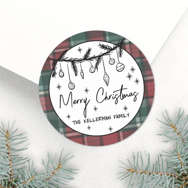 Hand Drawn Merry Christmas Classic Round Sticker (Hand Drawn Merry Christmas Classic Round Sticker)