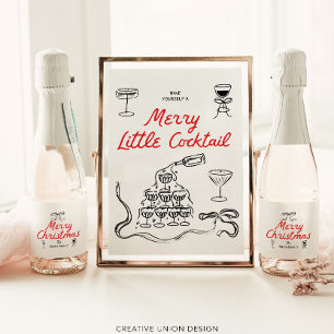 Hand Drawn Merry Christmas Personalised Gift Sparkling Wine Label