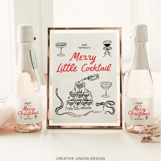 Hand Drawn Merry Christmas Personalised Gift Sparkling Wine Label (Creator Uploaded)