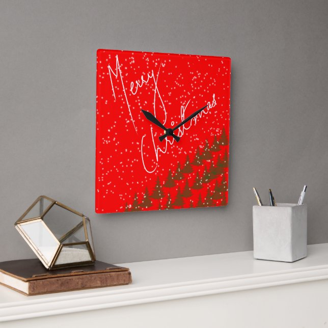 Hand-Drawn Merry Christmas Square Wall Clock (Office)
