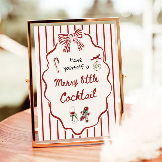 Hand Drawn Merry Little Cocktail Christmas Bar Poster