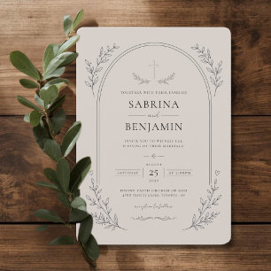 Hand Drawn Minimalist Christian Wedding  Invitation