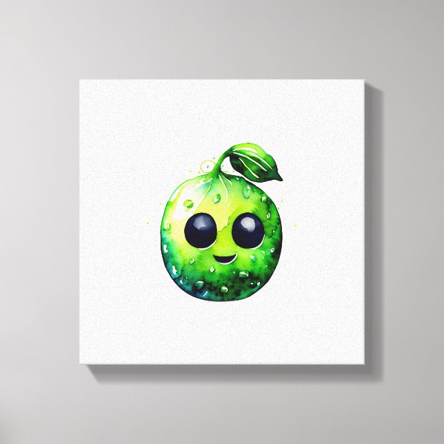 Hand-Drawn mint Emoji -Stretched Canvas Print (Front)