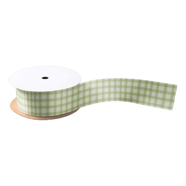 Hand-drawn Mint Green Gingham Satin Ribbon (Spool)