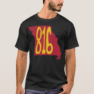 Hand Drawn Missouri State 816 Area Code Red Gold T-Shirt