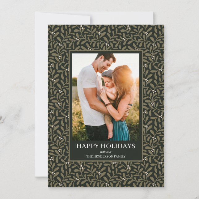 Hand drawn mistletoe pattern Holiday photo card (Front)