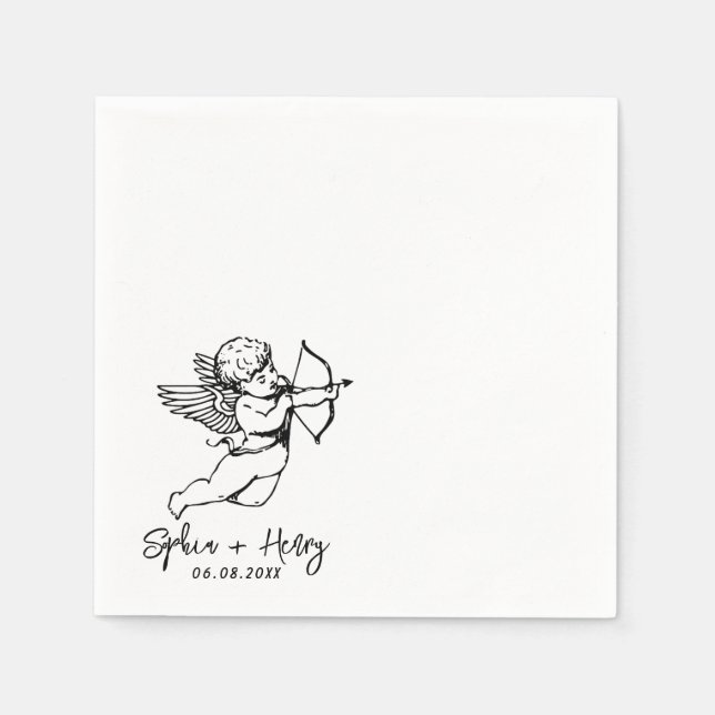 Hand Drawn Modern cherub Cocktail Wedding  Napkin (Front)