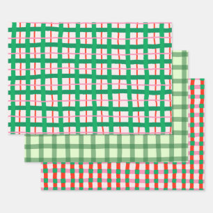 Hand Drawn Modern Christmas Plaids Wrapping Paper Sheet