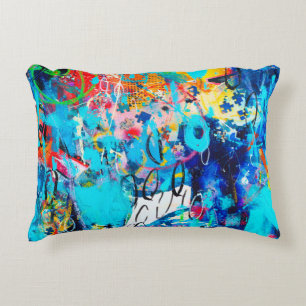 Hand drawn modern Multi Colored mixed media art c Decorative Cushion