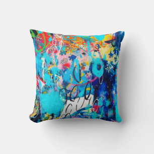 Hand drawn modern Multi Coloured mixed media art Cushion