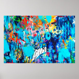  Hand drawn modern Multi Coloured mixed media art  Poster