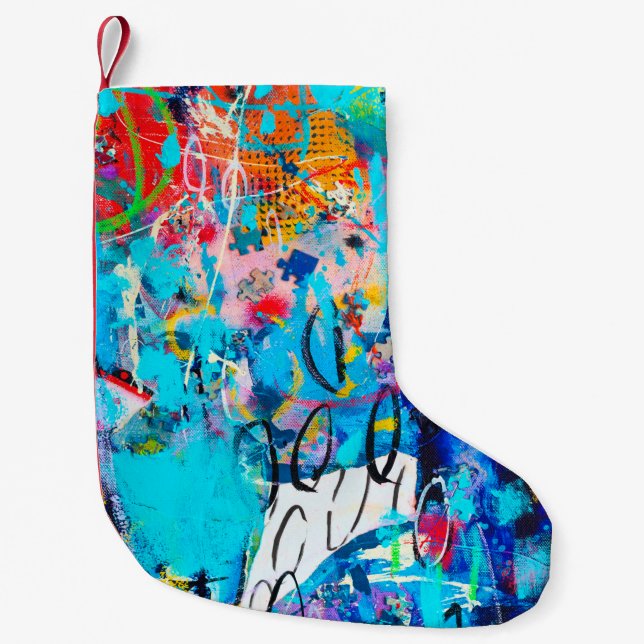  Hand drawn modern Multi Coloured mixed media art  Small Christmas Stocking (Front)