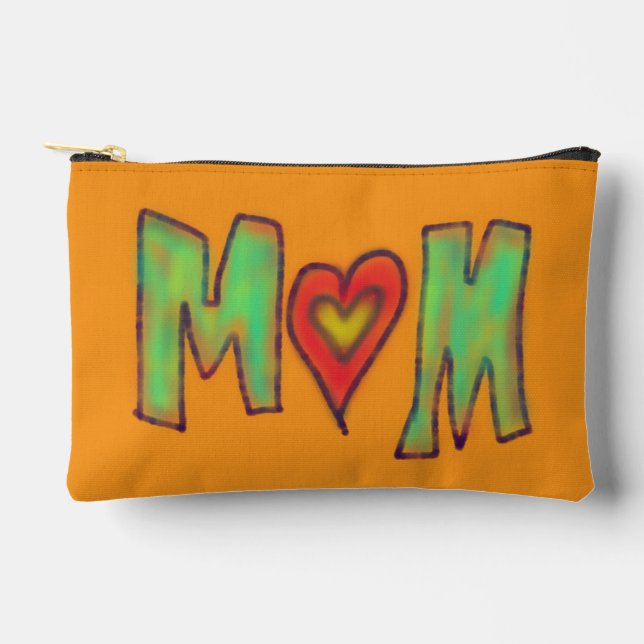 Hand Drawn MOM Brown Yellow Two Sided Accessory Pouch (Front)