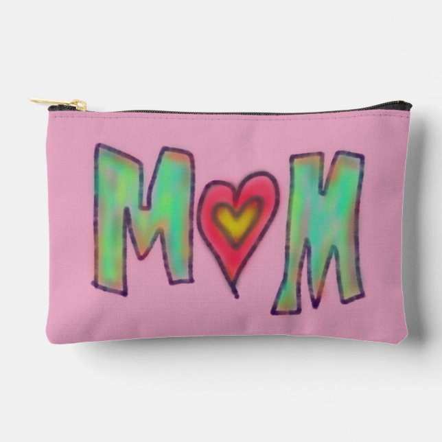 Hand Drawn MOM Pink Red Two Sided Accessory Pouch (Front)