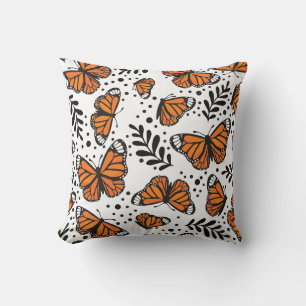 Hand-Drawn Monarch Butterfly Seamless Pattern Cushion