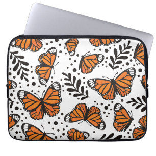 Hand-Drawn Monarch Butterfly Seamless Pattern Laptop Sleeve