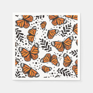 Hand-Drawn Monarch Butterfly Seamless Pattern Napkin