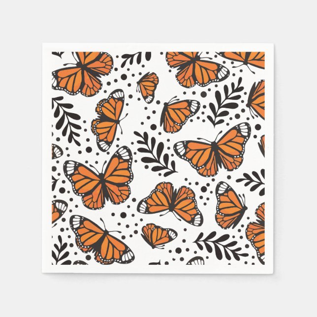 Hand-Drawn Monarch Butterfly Seamless Pattern Napkin (Front)