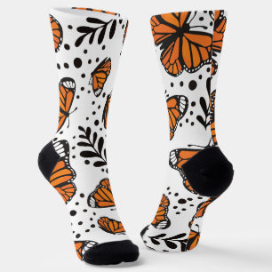 Hand-Drawn Monarch Butterfly Seamless Pattern Socks
