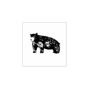Hand-drawn Monochrome Black Bear Rubber Stamp