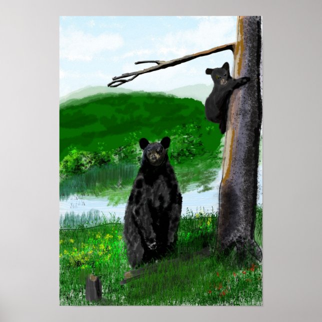 Hand drawn mother bear and cub. poster (Front)