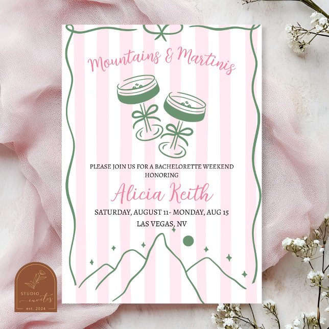 Hand Drawn Mountain and martini Bachelorette  Invitation (Creator Uploaded)