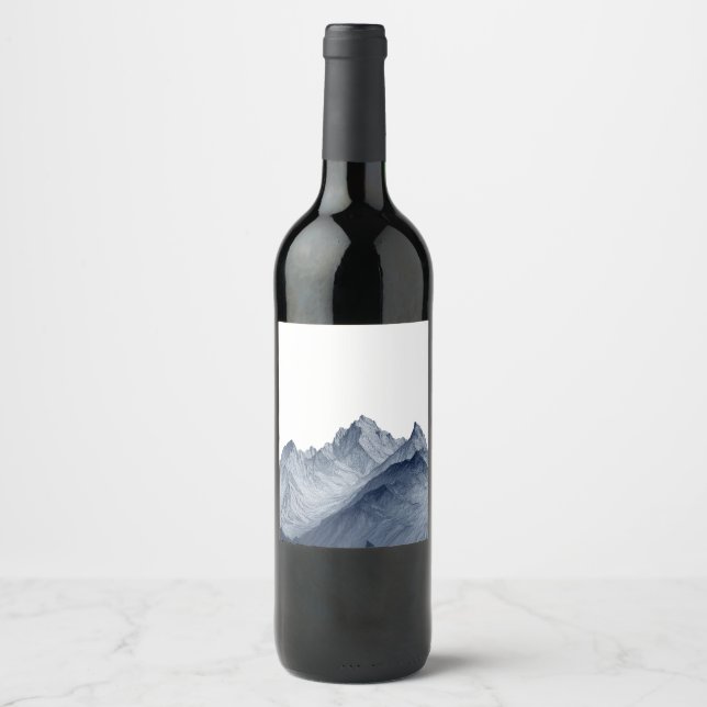 Hand-Drawn Mountain Landscape in Minimalist Style Wine Label (Front)