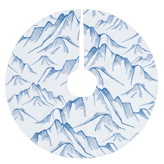 Hand-Drawn Mountain Landscape Pattern. Brushed Polyester Tree Skirt (Front)