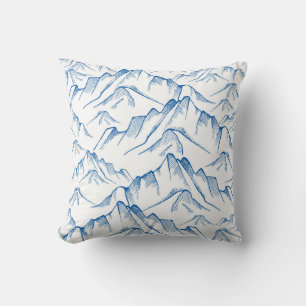 Hand-Drawn Mountain Landscape Pattern. Cushion