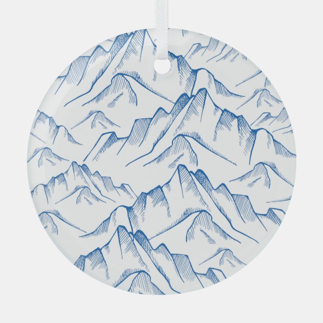 Hand-Drawn Mountain Landscape Pattern. Glass Tree Decoration (Front)