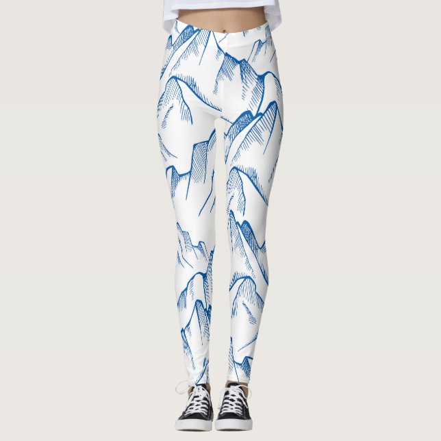 Hand-Drawn Mountain Landscape Pattern. Leggings (Front)