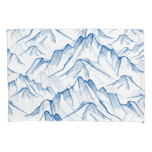 Hand-Drawn Mountain Landscape Pattern. Pillowcase
