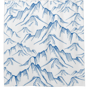 Hand-Drawn Mountain Landscape Pattern. Shower Curtain